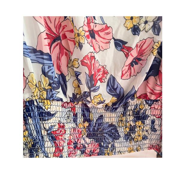 Max Studios Womens 3X Floral Top w/ Open Slit Sleeves and Shirred Waistband - Picture 8 of 10